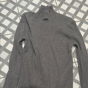 Gray Ribbed women’s cutout mock neck  Sweater